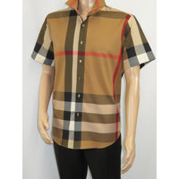 Men's Sports Shirt By Moderno Checker Plaid Short Sleeves MJSS-203 Camel