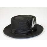 Men's RAFAELE Braid Straw Style Pork Pie Hat Telescope Crown RF-400 Black