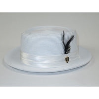 Men's RAFAELE Braid Straw Style Pork Pie Hat Telescope Crown RF-401 White