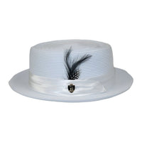 Men's RAFAELE Braid Straw Style Pork Pie Hat Telescope Crown RF-401 White