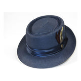 Men's RAFAELE Braid Straw Style Pork Pie Hat Telescope Crown RF-402 Navy