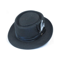 Men's RAFAELE Braid Straw Style Pork Pie Hat Telescope Crown RF-402 Navy