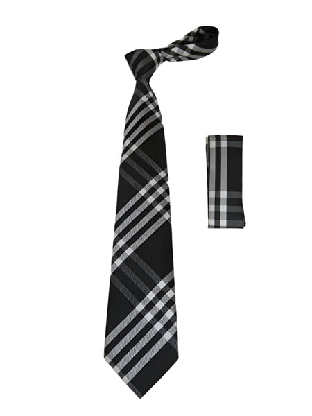 Men's Tie/Hankie Soft Microfiber Silky Vito Rofolo by J.Valintin VTR-84 Black White