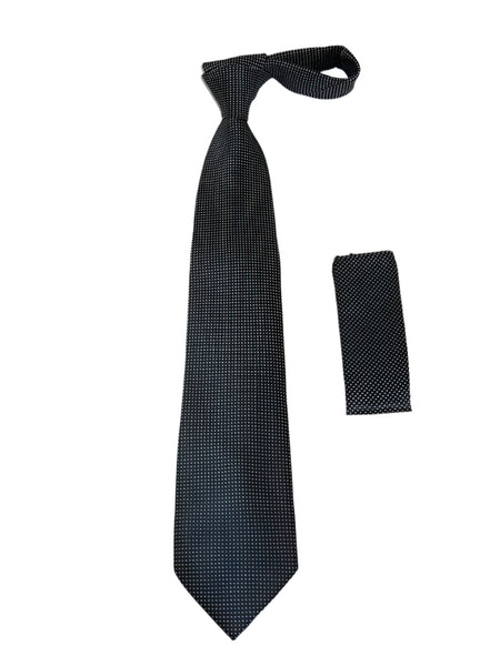 Men's Tie/Hankie Soft Microfiber Silky Vito Rofolo by J.Valintin VTR-85 Black White