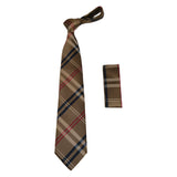 Men's Tie/Hankie Soft Microfiber Silky Vito Rofolo by J.Valintin VTR-87 Brown Plaid