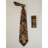 Men's Tie/Hankie Soft Microfiber Silky Vito Rofolo by J.Valintin VTR-87 Brown Plaid