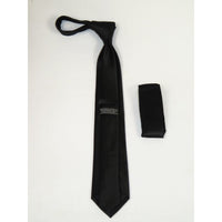 Mens Narrow Tie/Hankie Set Microfiber Silky Vito Rofolo VTR-90 Solid Black